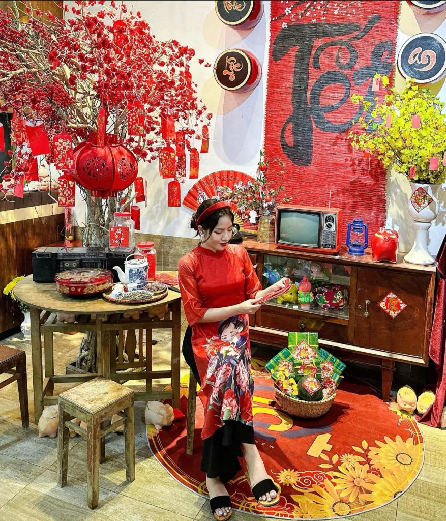 A coffee shop decorated for Tet in Tan Phu district